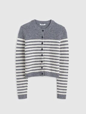 NWT Madewell CloudSoft Shrunken Cardigan - size Small - heather grey strip NY531